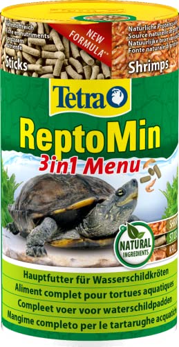 Tetra ReptoMin Menu Schildkröten-Futter - abwechslungsreiches 3in1 Futter mit Sticks, Krill & Shrimps für Wasserschildkröten, 250 ml Dose von Tetra