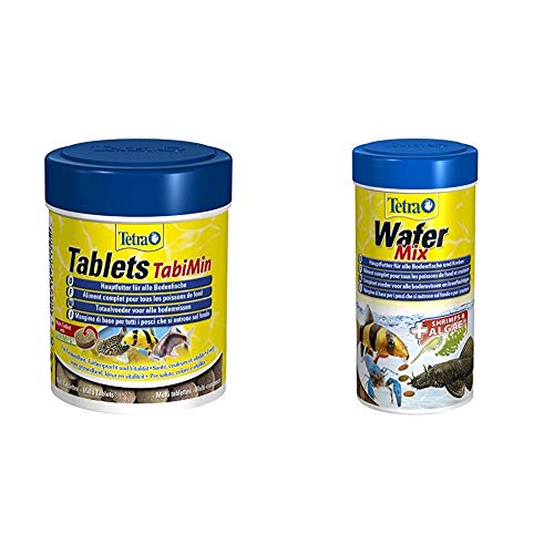 Tetra Tablets TabiMin Hauptfutter (Futtertabletten für am Boden gründelnde Zierfische), 275 Tabletten Dose & Wafer Mix - Fischfutter für alle Bodenfische (z.B. Welse) und Krebse, versch. Größen von Tetra