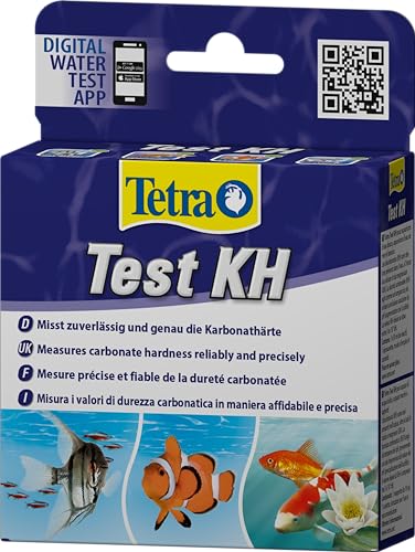 Tetra Test KH (Karbonathärte) - Wassertest für Süßwasser-Aquarien, Meerwasser-Aquarien und Gartenteiche, misst zuverlässig und genau die Karbonathärte von Tetra