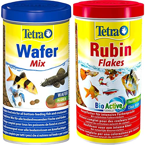 Tetra Wafer Mix - Fischfutter für alle Bodenfische (z.B. Welse) und Krebse, für gesundes Wachstum und eine bessere Widerstandskraft, 1 L & Rubin Flakes - Fischfutter in Flockenform, 1 Liter Dose von Tetra