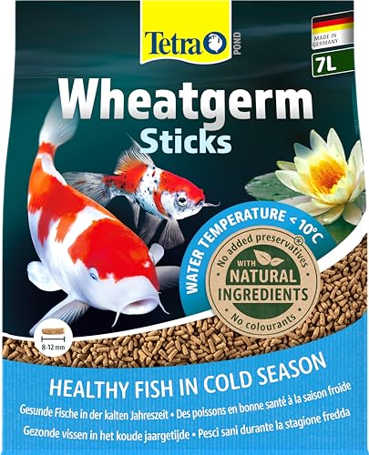Tetra Pond Wheatgerm Sticks – Ballaststoffreiches Fischfutter für alle Teichfische, besonders geeignet bei kühlen Wassertemperaturen (Frühling / Herbst), 7 L Beutel von Tetra