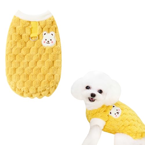 Teumessian Fuzzy Hundepullover für kleine Hunde oder Katzen, Mädchen oder Jungen, warme Hundekleidung, Hemdmantel für den Winter, Haustier-Pyjama, weich, gemütlich, leicht, Gelb, Größe S von Teumessian