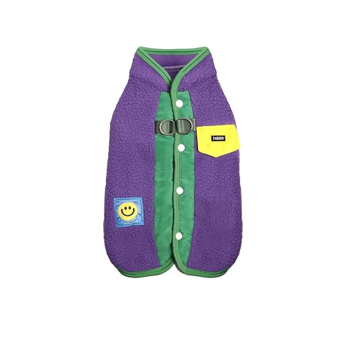 Teumessian Hunde-Wintermantel mit Smiley-Gesicht, Fleecepullover für kleine Hunde, Hundepullover mit Ring für die Leine, warm und bequem, Lila, Größe S Teumessian Hunde-Wintermantel mit Smiley-Gesicht, Fleecepullover für kleine Hunde, Hundepullover mit Ring für die Leine, warm und bequem, Lila, Größe S von Teumessian