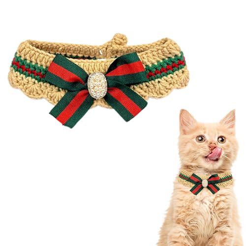 Teumessian Pearl Katzenhalsband, Katzenhalsband mit Schleife, Katzenperlenhalsband, Kätzchenhalsband mit Schleife, Hundekleid, Hund Weihnachtsschal XS von Teumessian