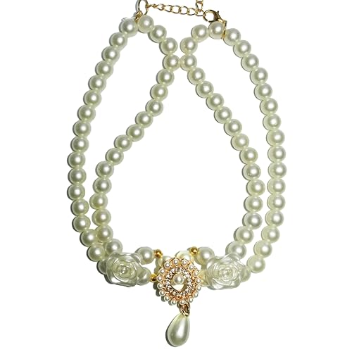 Teumessian Pearl Katzenhalsband, verstellbar, für kleine Hunde, Katzen, Chihuahua, mit Perlen, Doppelketten, XS von Teumessian