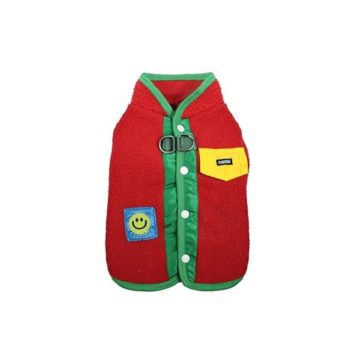 Teumessian Smiley Face Hunde-Wintermantel, Fleecepullover für kleine Hunde, Rot, Größe S Teumessian Smiley Face Hunde-Wintermantel, Fleecepullover für kleine Hunde, Rot, Größe S von Teumessian