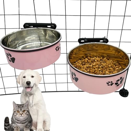 Futter- und Wassernapf für Hunde, 2 Stück, für kleine Haustiere, zum Aufhängen, abnehmbarer Wassernapf, Futterbecher mit Halter für mittelgroße und große Hunde (Rosa, M+L) von Tfwadmx