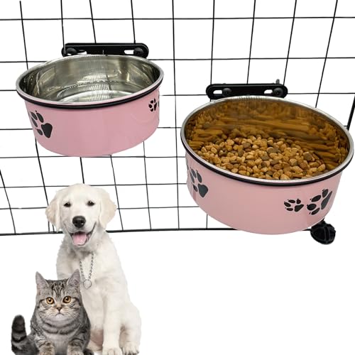 Futter- und Wassernapf für Hunde, 2 Stück, für kleine Haustiere, zum Aufhängen, abnehmbarer Wassernapf, Futterbecher mit Halter für mittelgroße und große Hunde (Rosa, S + L) von Tfwadmx