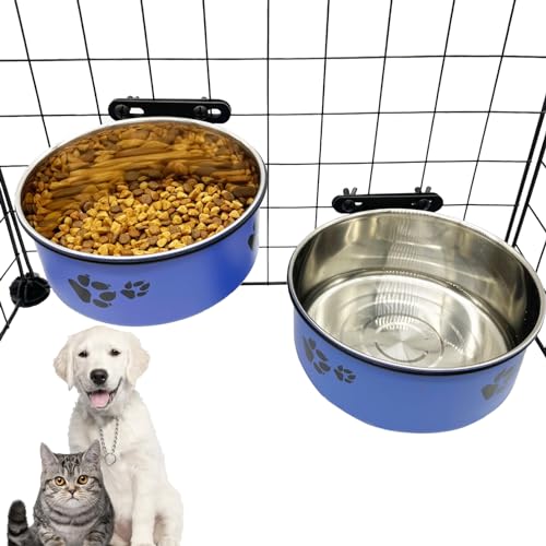 Futter- und Wassernapf für kleine Haustiere, zum Aufhängen, abnehmbarer Wassernapf, Futterbecher mit Halter für mittelgroße und große Hunde, Welpen, Blau, M + L, 2 Stück von Tfwadmx