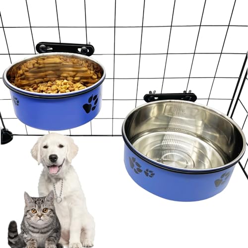 Futter- und Wassernapf für Hunde, 2 Stück, für kleine Haustiere, zum Aufhängen, abnehmbarer Wassernapf, Futterbecher mit Halter für mittelgroße und große Hunde (blau, S + L) von Tfwadmx