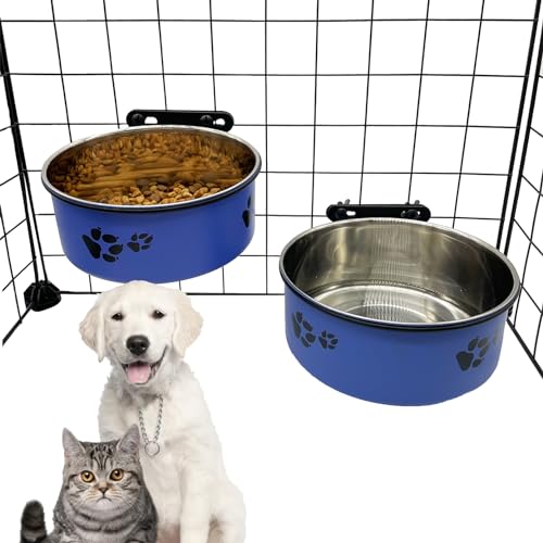 Futter- und Wassernapf für Hunde, 2 Stück, für kleine Haustiere, zum Aufhängen, abnehmbarer Wassernapf, Futterbecher mit Halter für mittelgroße und große Hunde (blau, S + M) von Tfwadmx
