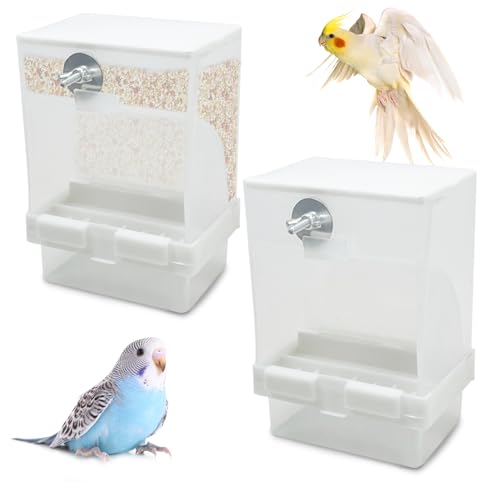 Tfwadmx 2 x automatische Futterspender für Nymphensittiche, Futterspender für Nymphensittiche, Samenbehälter, Papageien, Sittiche, Käfigzubehör, Vogelfutterstation mit Trennwand für Kanarienvögel von Tfwadmx