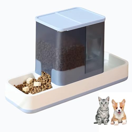 Tfwadmx Automatischer Futter- und Wasserspender für Katzen, Schwerkraft, 2-in-1, Tierfutterspender für Katzen, kleine Hunde, Blau von Tfwadmx