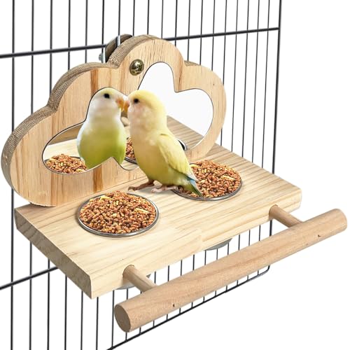 Tfwadmx Futterbecher aus Holz für Vögel, Papageien, kleine Vogel-Fütterschale, Tassen, Edelstahl, Vögel, Wassernäpfe mit Futterhalter für Nymphensittiche, Sittiche, Aras, Finken, Lovebirds von Tfwadmx