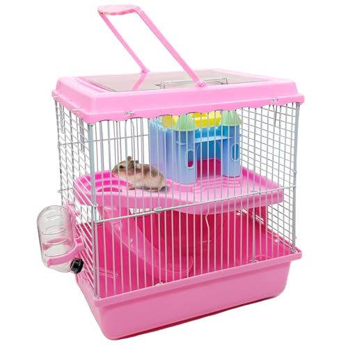 Tfwadmx Hamster-Tragetasche, Zwerghamster-Reisekäfig, tragbarer Käfig mit Wasserflasche, Rennmäuse, Reise-Tragetasche, Outdoor-Urlaubshaus für kleine Mäuse (Rosa, 26,9 x 20,3 x 29 cm) von Tfwadmx