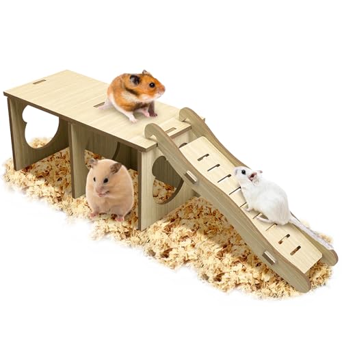 Tfwadmx Holz Kleintierversteck & Rampe - Hamstertunnel System mit Kletterleiter, Guckschuppen und Grabkammern für Mäuse, Zwerghamster (groß) von Tfwadmx