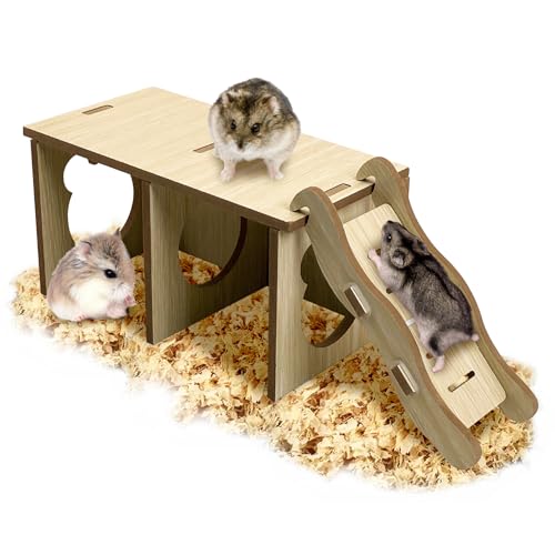 Tfwadmx Holz Kleintierversteck & Rampe - Hamstertunnel System mit Kletterleiter, Guckschuppen und Grabkammern für Mäuse, Zwerghamster (klein) von Tfwadmx