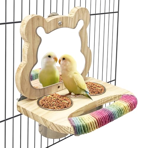 Tfwadmx Vogel-Papageien-Futterbecher aus Holz, für kleine Vögel, Futternapf, Edelstahl, Vogelnäpfe mit Futterhalter für Finken, Nymphensittiche, Lovebirds von Tfwadmx