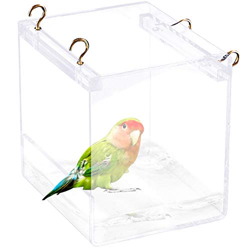 Tfwadmx Vogelbadewanne für Käfig Papageien Badewanne Dusche Box Schale Auslaufsicheres Design mit Haken für kleine Vögel Papageien Myna Wellensittich Lovebird von Tfwadmx
