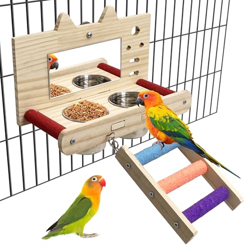 Tfwadmx Vogelfutter Edelstahlbecher Holzstange Ständer mit Leiter Hängende Futterschalen Fütterungs- und Bewässerungszubehör für Sittiche, Sittiche, Nymphensittiche, Wellensittiche, Papagei Tfwadmx Vogelfutter Edelstahlbecher Holzstange Ständer mit Leiter Hängende Futterschalen Fütterungs- und Bewässerungszubehör für Sittiche, Sittiche, Nymphensittiche, Wellensittiche, Papagei von Tfwadmx