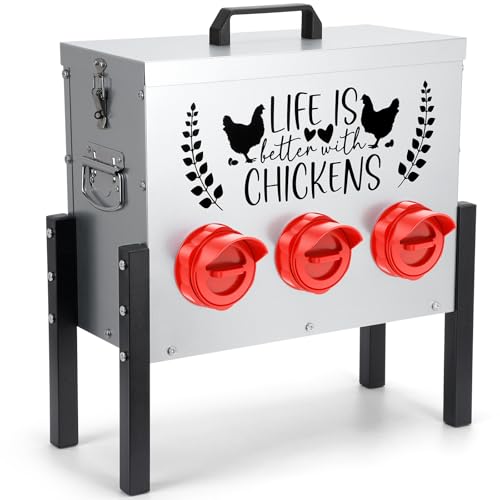 TGEYD Automatische Geflügel Feeder Box, 13.6 kg Edelstahl Hühner Feeder Box, 6 Fütterungsöffnungen mit Steckern, Wetterfest Kein Abfall Einstellbare Höhenfüße, Geeignet für Hühner, Enten, Gänse, TGEYD Automatische Geflügel Feeder Box, 13.6 kg Edelstahl Hühner Feeder Box, 6 Fütterungsöffnungen mit Steckern, Wetterfest Kein Abfall Einstellbare Höhenfüße, Geeignet für Hühner, Enten, Gänse, von Tgeyd