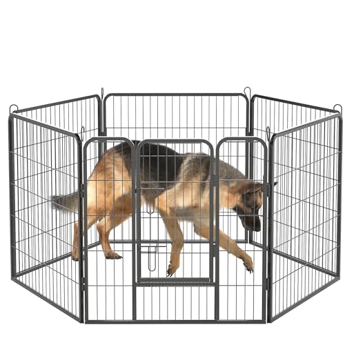 Thanaddo Hundezaun, 6-teilig Metall Welpenlaufstall mit einem Tür, Transportabel Freigehege 80 x 80 cm, Schwarz von Thanaddo