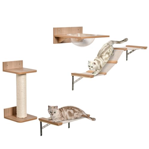 Wand-Katzenset, 4-teilig mit Kratzbaum 46 cm, Katzentreppe 55 cm, Hängematte und Liegeschale, Hellbraun Wand-Katzenset, 4-teilig mit Kratzbaum 46 cm, Katzentreppe 55 cm, Hängematte und Liegeschale, Hellbraun von Thanaddo