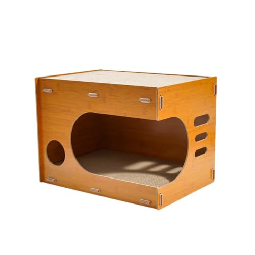 2 In 1 Wellpappe Kratzpappe Für Katzen, Hochwertige Kratzbrett, Katzenhaus Katzenbett, Katzen Kratzmatte, Groß Katzenkratzbretter Für Indoor Katzen Als Möbelschutz, 45.4x31x30cm von Thaookte