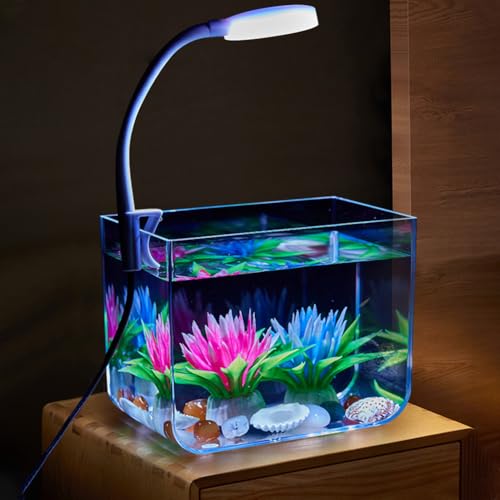 Kleines Aquarium, tragbare Kunststoff-Fischschale, Fischzuchtbox, Betta-Aquarium mit Klemmlicht, Fischschalen für Goldfische, Garnelen, Mini-Fischbecken für Zuhause und Büro, Schreibtisch, 7,5 x 10,5 von Thaookte