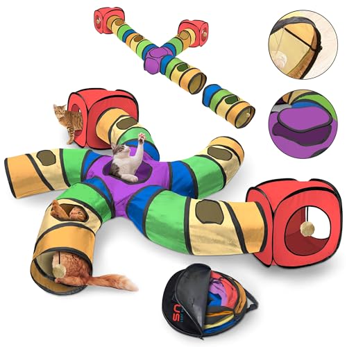 Interaktiver Katzentunnel, langlebiges Haustier-Spielrohr mit Guckloch und hängendem Spielzeug für Katzen, Kätzchen und Kleintiere von That Is Just Genius