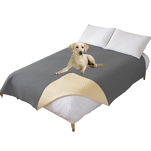 Thdsubb Bettdecke Für Hunde 100% wasserdichte Haustierdecken Hundedecke Matratzenschoner Für Haustier Tagesdecke (130x210cm,Weizenähre Grau) von Thdsubb