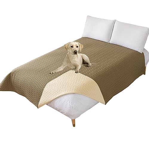 Thdsubb Bettdecke Für Hunde 100% wasserdichte Haustierdecken Hundedecke Matratzenschoner Für Haustier Tagesdecke (130x210cm,Weizenähre Kamel) von Thdsubb