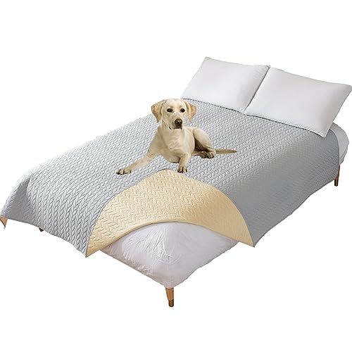 Thdsubb Bettdecke Für Hunde 100% wasserdichte Haustierdecken Hundedecke Matratzenschoner Für Haustier Tagesdecke (170x210cm,Weizenähre Hellgrau) von Thdsubb