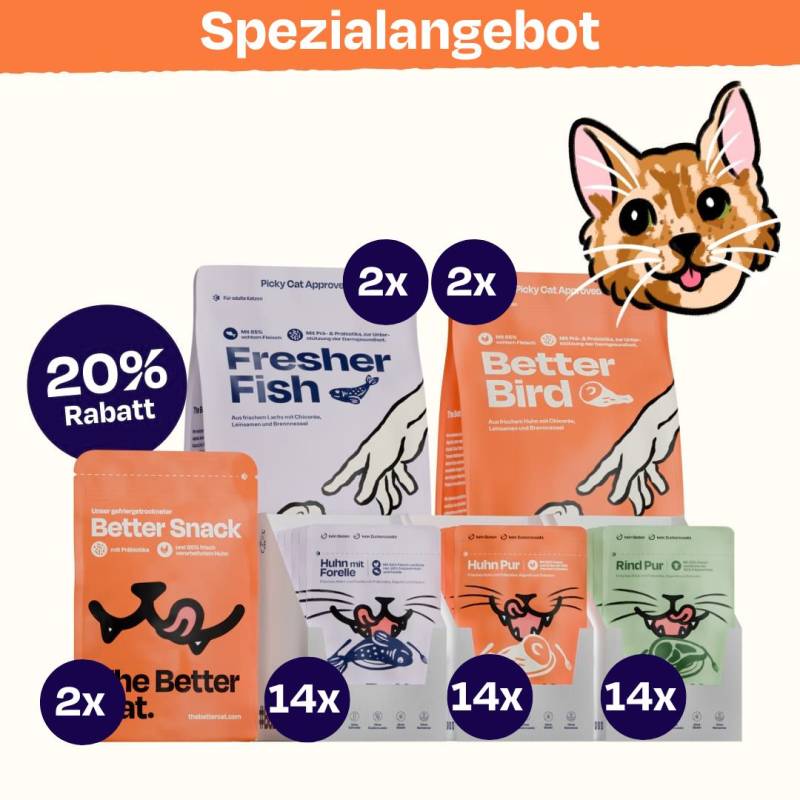 Nassfutter Pur Probier-Pack – Premium Alleinfutter für Katzen, Monoprotein, verschiedene Sorten, 6x85g von The Better Cat von The Better Cat