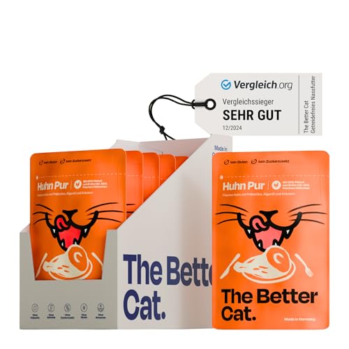 The Better Cat - Getreidefreies Nassfutter mit extra hohem Fleischanteil - Premium Katzenfutter ohne Getreide und ohne Zucker mit Präbiotika (Huhn) 12x85g von The Better Cat