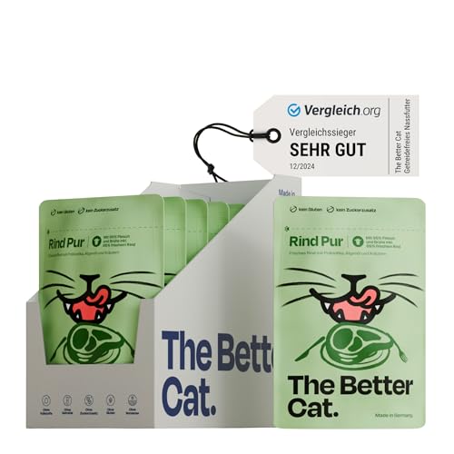 The Better Cat - Getreidefreies Nassfutter mit extra hohem Fleischanteil - Premium Katzenfutter ohne Getreide und ohne Zucker mit Präbiotika (Rind) von The Better Cat