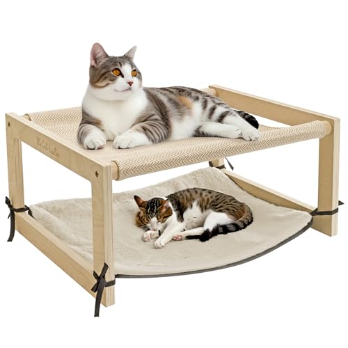 The Cat Ladies 2-in-1-Katzen-Hängemattenbett – Erhöhte Holz-Haustier-Etagenbetten für Indoor-Katzen – Massivholz erhöhtes Hängebett für 1 oder 2 Katzen – Katzenmöbel mit oberem Bett und Bodenmatte The Cat Ladies 2-in-1-Katzen-Hängemattenbett – Erhöhte Holz-Haustier-Etagenbetten für Indoor-Katzen – Massivholz erhöhtes Hängebett für 1 oder 2 Katzen – Katzenmöbel mit oberem Bett und Bodenmatte von The Cat Ladies