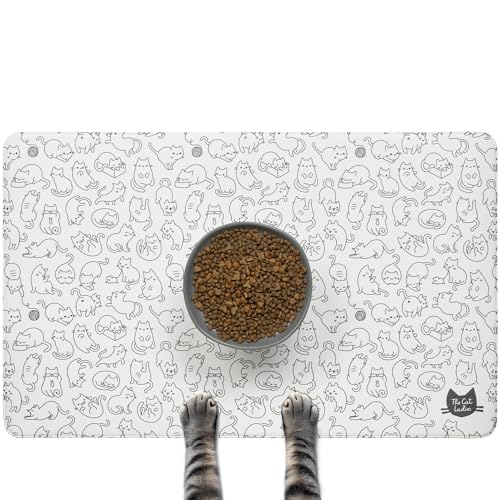 The Cat Ladies Katzen-Futtermatte – wasserdicht, spülmaschinenfest, für kleine Haustiere – Katzen- und Hundefuttermatten für Futter- und Wassernapf – schützt Böden vor Unordnung – schwarze und weiße The Cat Ladies Katzen-Futtermatte – wasserdicht, spülmaschinenfest, für kleine Haustiere – Katzen- und Hundefuttermatten für Futter- und Wassernapf – schützt Böden vor Unordnung – schwarze und weiße von The Cat Ladies