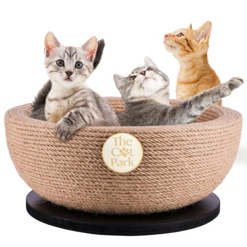 Cat Park Da Bowl Sisal-Kratzbett für Indoor-Katzen – 2-in-1 rundes Katzenkratznapf geformtes Nest mit Katzenminze und Massivholzbasis, Jute-Kratz-Lounge-Couch, langlebiges Katzenkratzbett, 35 x 15 cm von The Cat Park