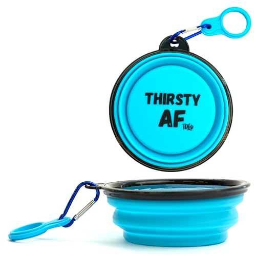 TDL Faltbarer Hundenapf, zusammenklappbare Hundewassernapf für Hunde & Katzen, tragbarer Hundefutter-Wassernapf mit Karabiner und Flaschenhalter, klein, 350 ml, Blau von The Dog Lady (TDL)
