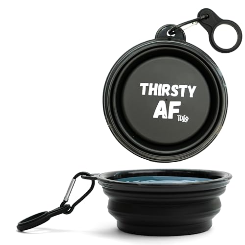 TDL Faltbarer Hundenapf, zusammenklappbare Hundewassernapf für Hunde & Katzen, tragbarer Hundefutter-Wassernapf mit Karabiner und Flaschenhalter, klein, 350 ml, Schwarz von The Dog Lady (TDL)