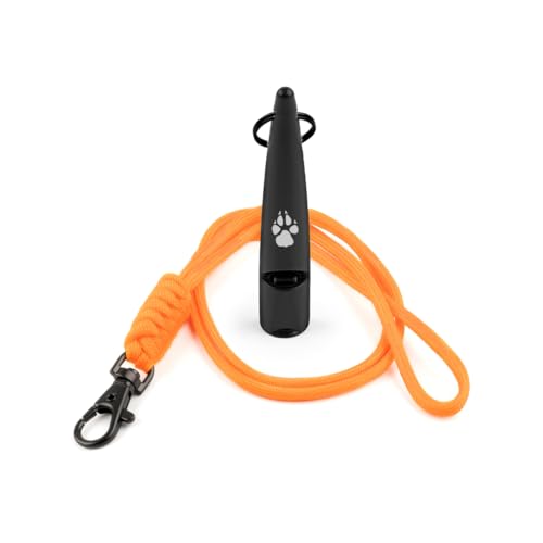 TDL Gun Hundepfeife mit Umhängeband – für Schlepp- und Hundetraining – Lange Distanz – Gute Frequenz für die meisten Rassen – konsistent (Black with Orange Rope) von The Dog Lady (TDL)