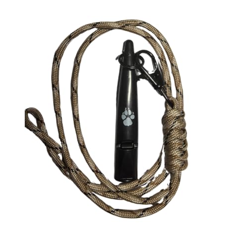 TDL Gun Hundetrainingspfeife mit Umhängeband, Hundepfeife mit lautem, festem Ton und weitreichendem Ton, ideale Hochfrequenz-Langstrecken-Hundepfeife für die meisten Rassen, Schwarz mit Khaki-Seil von The Dog Lady (TDL)