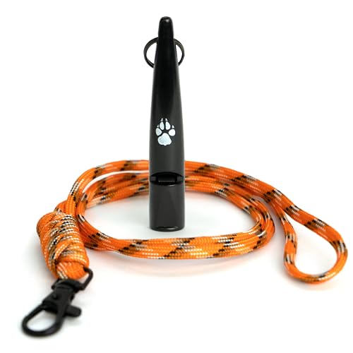 TDL Gun Hundetrainingspfeife mit Umhängeband – Hundepfeife mit lautem, festem Ton & weitreichendem Klang – ideale Hochfrequenz-Langstrecken-Hundepfeife für die meisten Rassen – Schwarz mit Tigerseil von The Dog Lady (TDL)