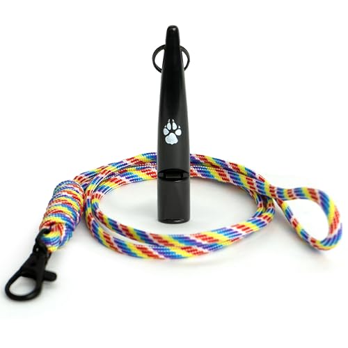 TDL Gun Dog Training Whistle with Lanyard - Dog Whistle with Loud, Solid Tone & Far Reaching Sound - Ideal High-Frequency Long-Distance Dog Recall Whistle for Most Breeds - Black with Rainbow Rope von The Dog Lady (TDL)