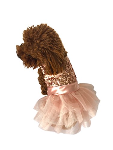 The Dog Squad Fufu Tutu Dog Dress, Rose Gold Sequins Lace, X-Small von The Dog Squad