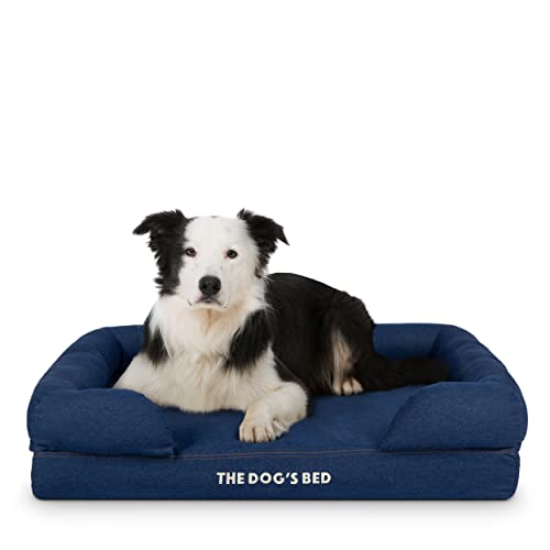 Das Hundebett, orthopädisches Hundebett aus Memory-Schaum, Hund Zubehör, wasserdicht, groß, blauer Denim, lindert Arthritis und Hüftdysplasie, therapeutisch und stützend, waschbarer Bezug von The Dog's Balls