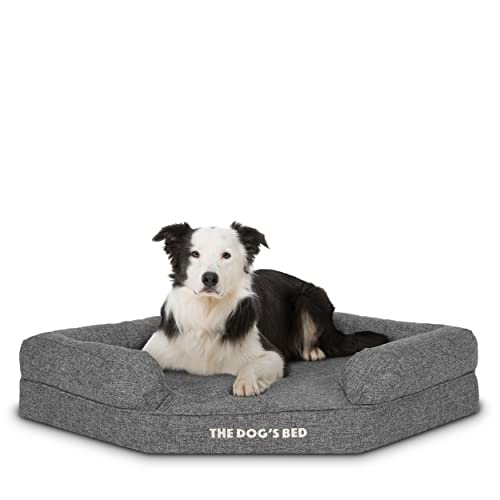 The Dog's Bed Orthopädisches Eck-Hundebett, Memory-Schaum, wasserdicht, groß, graues Leinen, lindert Arthritis und Hüftdysplasie, therapeutisch und stützend, waschbarer Leinen-Stoffbezug von The Dog's Balls