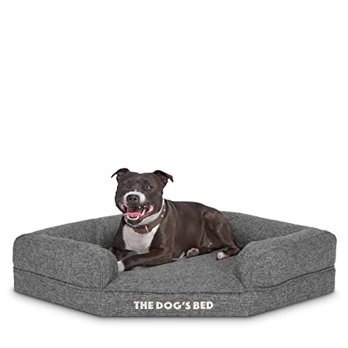 The Dog's Bed Orthopädisches Eck-Hundebett, Memory-Schaum, wasserdicht, mittelgroß, graues Leinen, lindert Arthritis und Hüftdysplasie, therapeutisch und stützend, waschbarer Leinenstoffbezug von The Dog's Balls