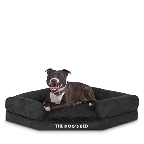 The Dog's Bed Orthopädisches Eck-Hundebett, Memory-Schaum, wasserdicht, mittelgroß, schwarzer Plüsch, lindert Arthritis und Hüftdysplasie, therapeutisch und stützend, waschbarer Plüschbezug von The Dog's Balls
